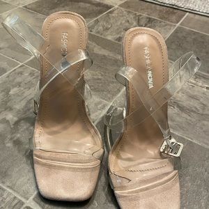 Fun clear wedge heels! Nude tone size six never worn out just tried on